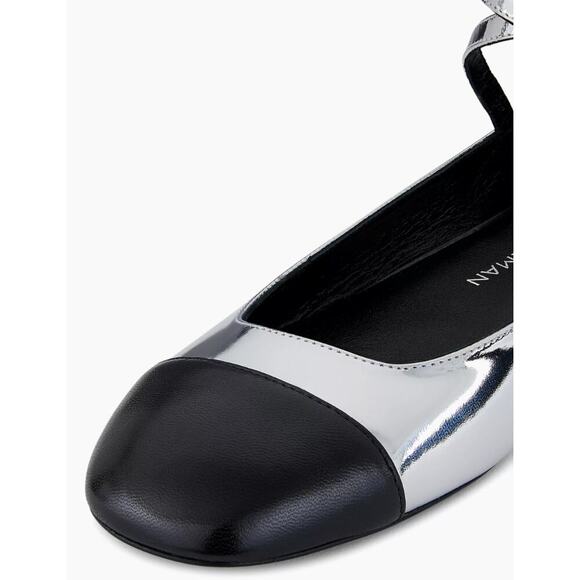 NIB Stuart Weitzman Silver and Black Leather Eden Cross Strap Ballet Flats US 8 - Picture 3 of 9